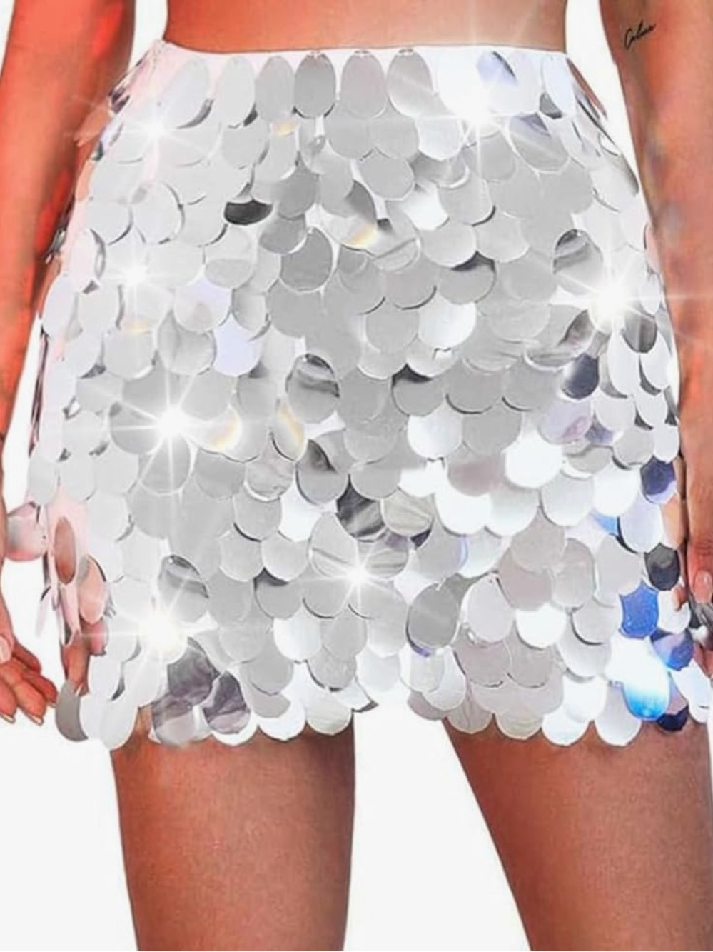 Silver Disco Sequin Mini Skirt Women Small S